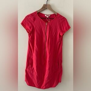 Maje Pink Short Sleeved Gold Zippered Front Shift Dress - Women’s Size 2